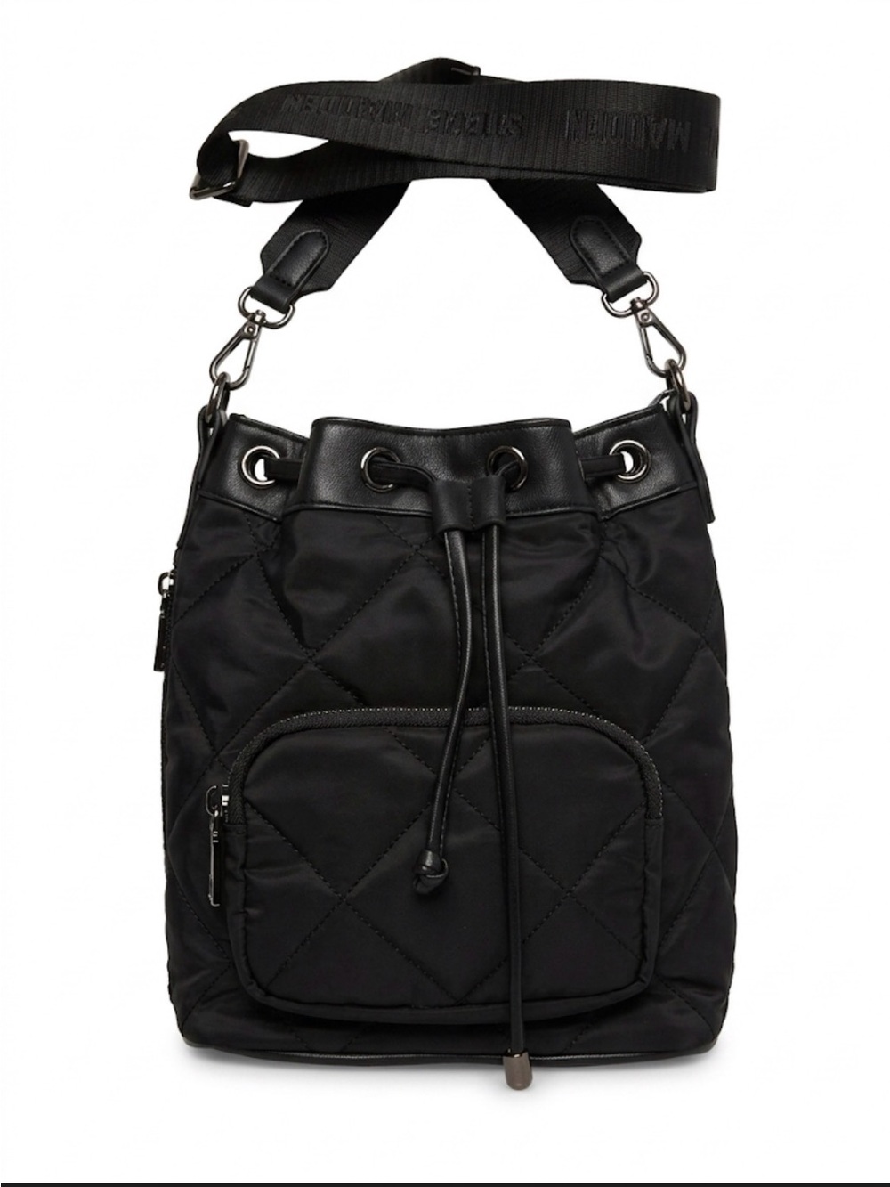 Steve Madden Quilted Black Drawstring Bucket Shoulder Bag